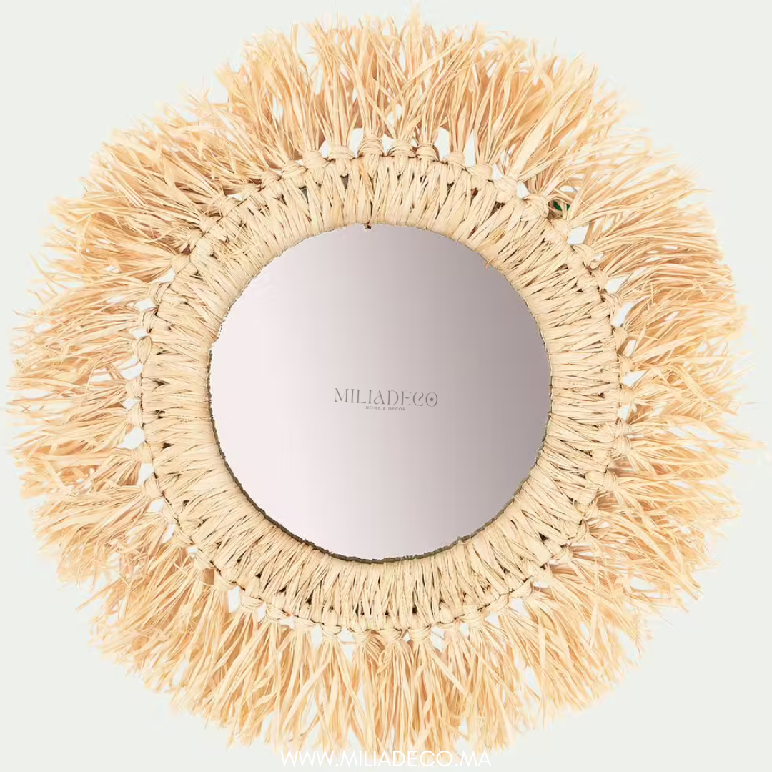Miroirs en raphia naturel