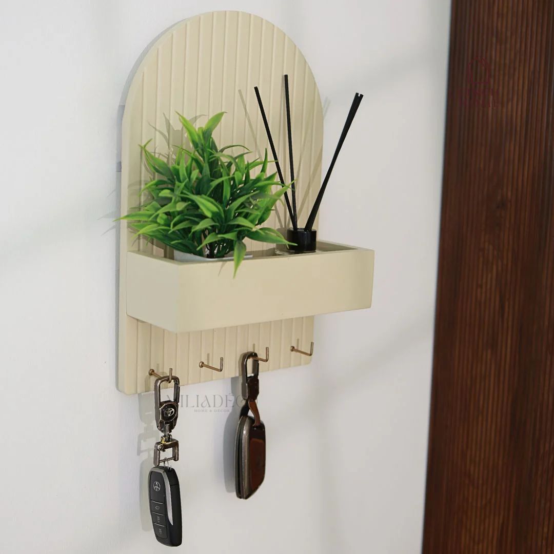 Porte-clés mural avec étagère – Design cannelé moderne