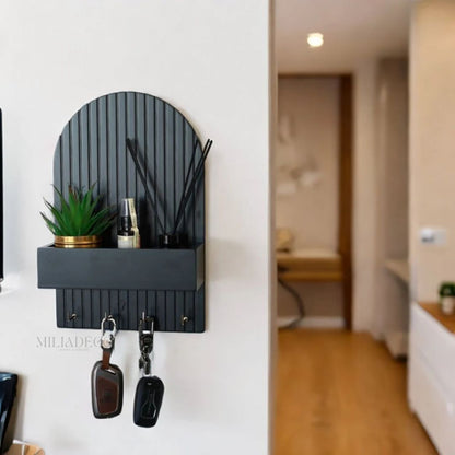 Porte-clés mural avec étagère – Design cannelé moderne
